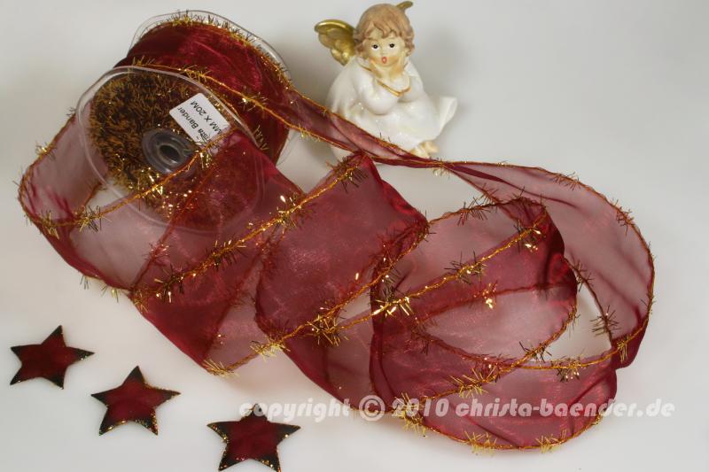 Weihnachtsband Lamettatraum Bordeaux mit Draht 50mm