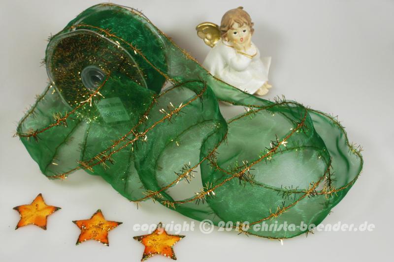 Weihnachtsband Lamettatraum Grün mit Draht 50mm