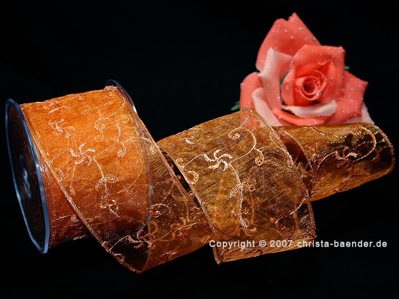 Organzaband Hauch des Orients Orange mit Draht 62mm