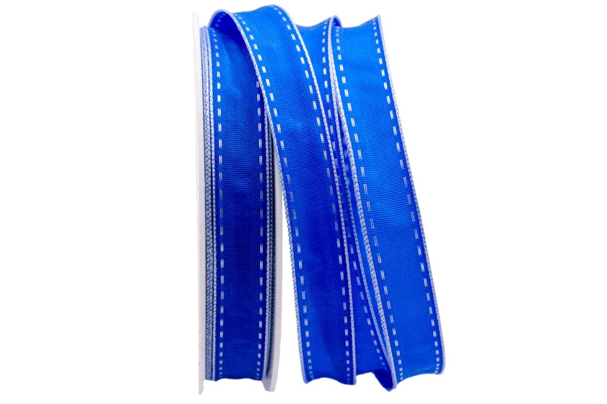 Dekoband Kontrasto blau / weiß 15mm mit Draht