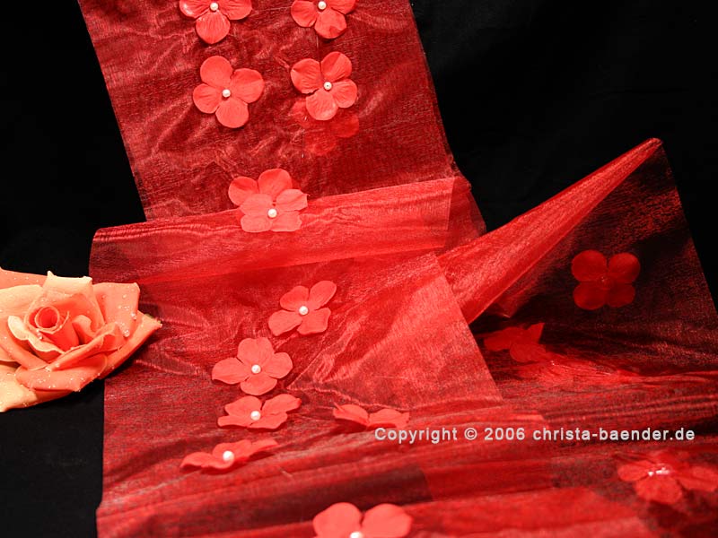 "Organzastoff mit Blumen" 22 cm breit, Rot