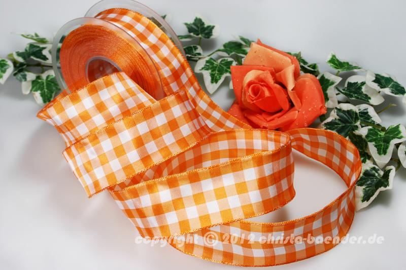 Karoband Vichykaro Orange mit Draht 40mm