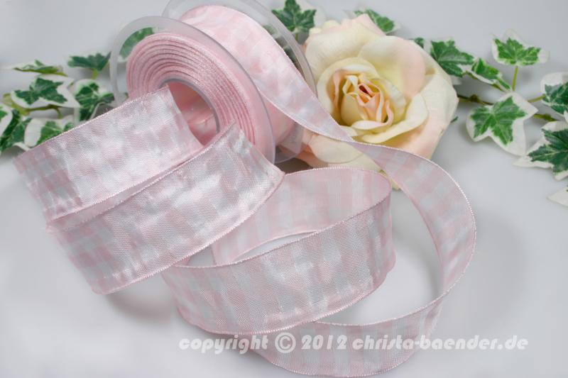 Karoband Vichykaro Rosa mit Draht 40mm