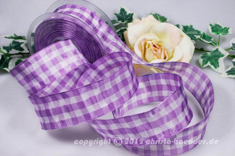 Karoband Vichykaro Flieder mit Draht 40mm