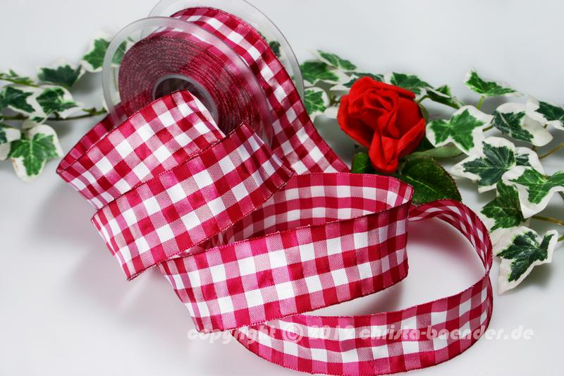 Karoband Vichykaro Pink mit Draht 40mm