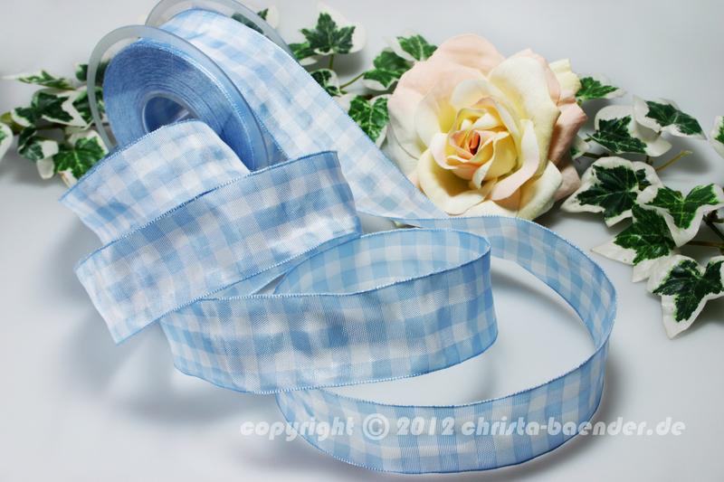 Karoband Vichykaro Hellblau mit Draht 40mm