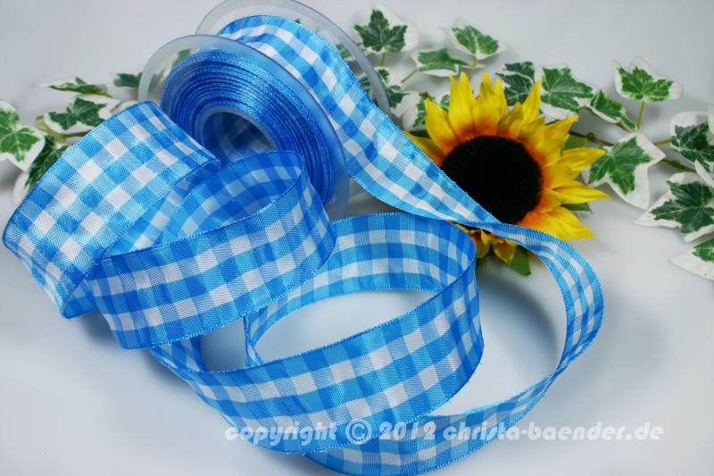 Karoband Vichykaro Blau mit Draht 40mm