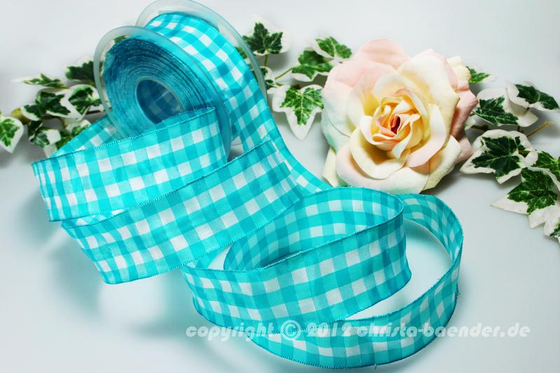 Karoband Vichykaro Türkis mit Draht 40mm