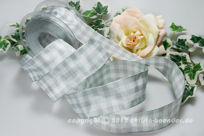 Karoband Vichykaro Hellgrau mit Draht 40mm