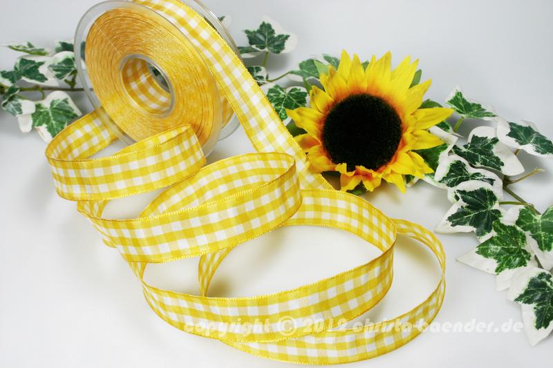 Karoband Vichykaro Gelb mit Draht 25mm