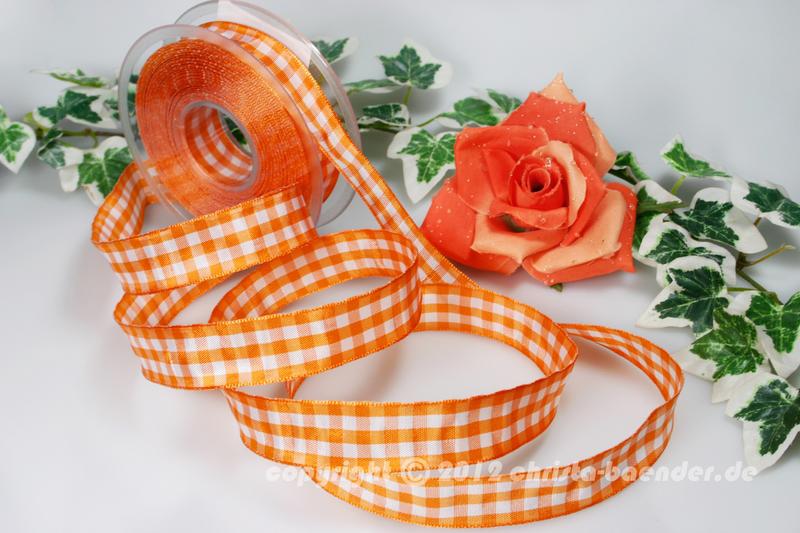 Karoband Vichykaro Orange mit Draht 25mm