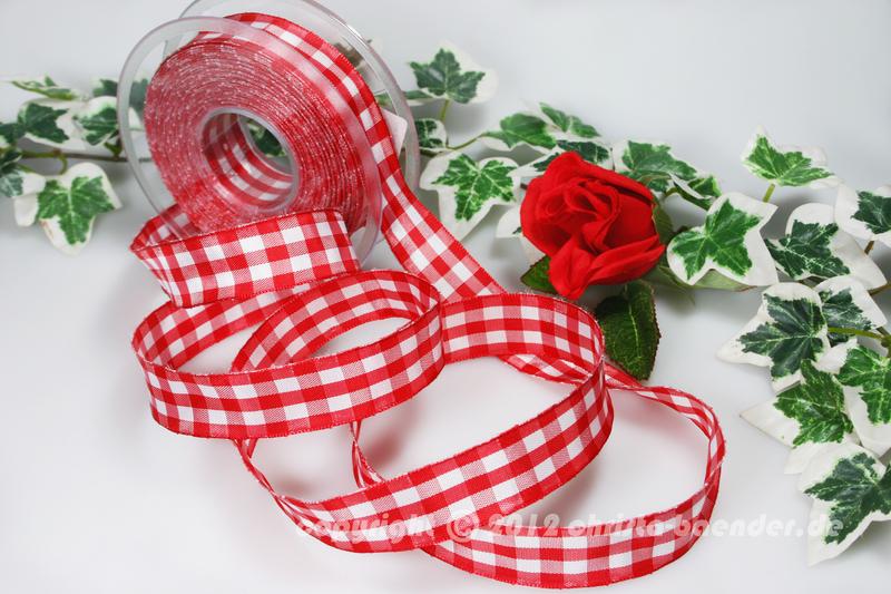 Karoband Vichykaro Rot mit Draht 25mm