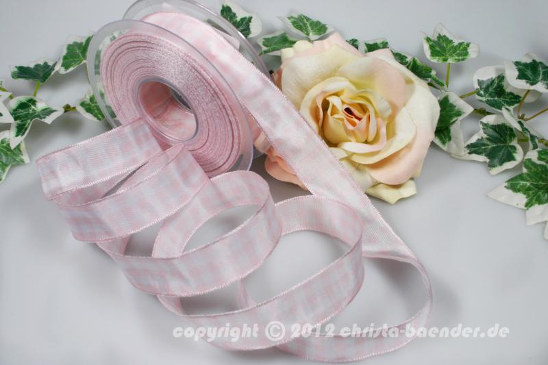 Karoband Vichykaro Rosa mit Draht 25mm