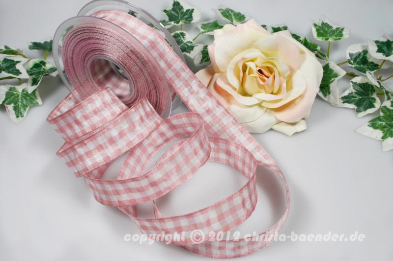 Karoband Vichykaro Altrosa mit Draht 25mm