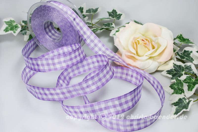 Karoband Vichykaro Flieder mit Draht 25mm