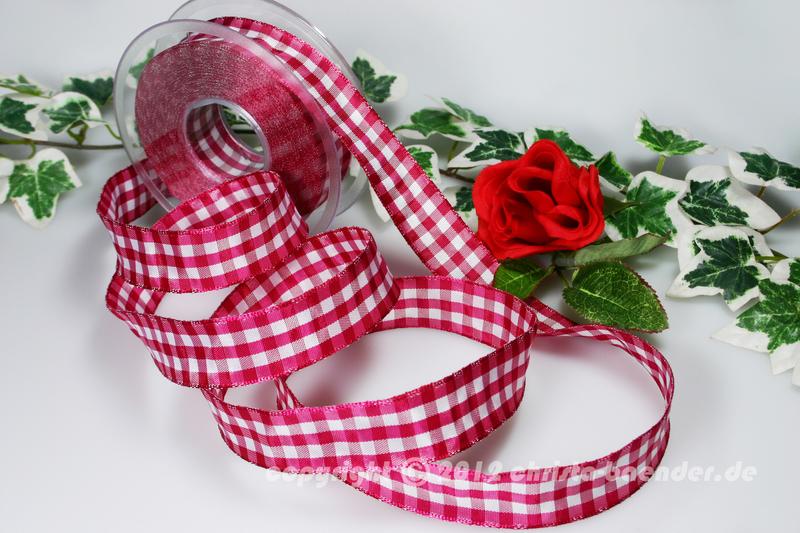 Karoband Vichykaro Pink mit Draht 25mm