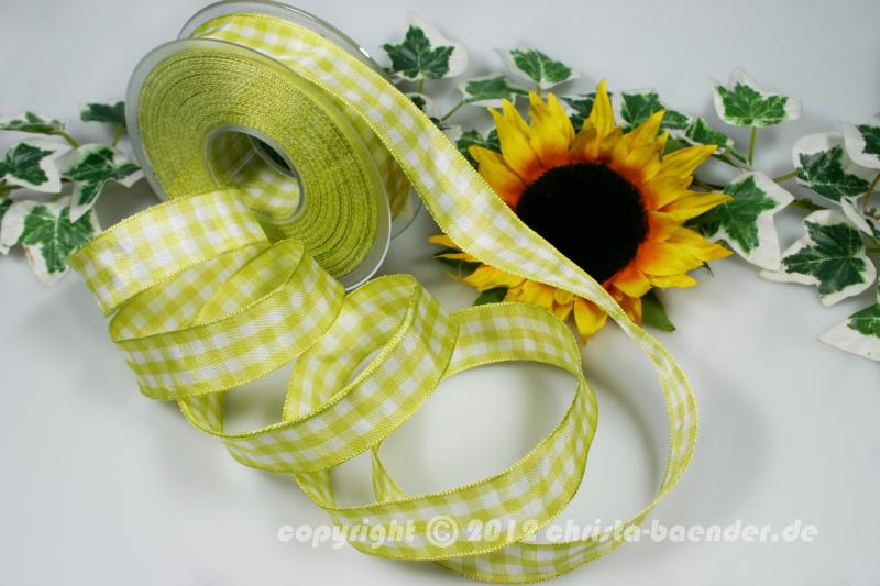 Karoband Vichykaro Mintgrün mit Draht 25mm