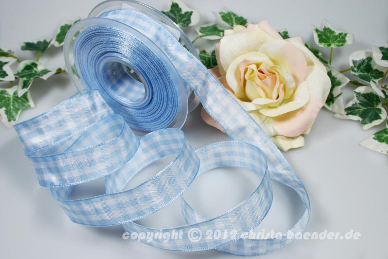 Karoband Vichykaro Hellblau mit Draht 25mm