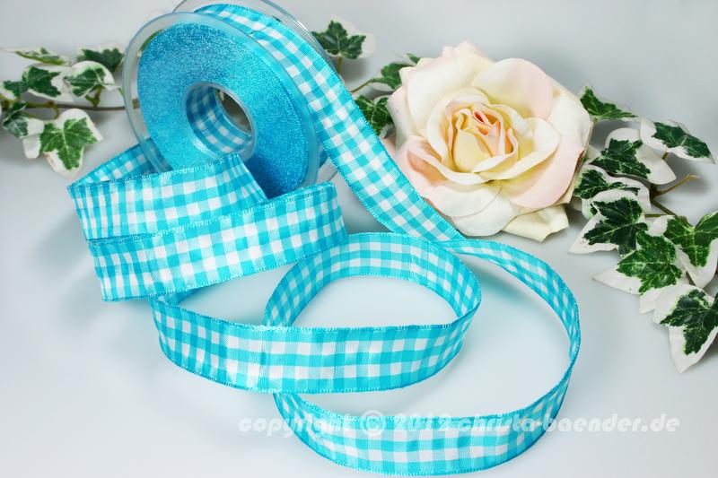 Karoband Vichykaro Türkis mit Draht 25mm