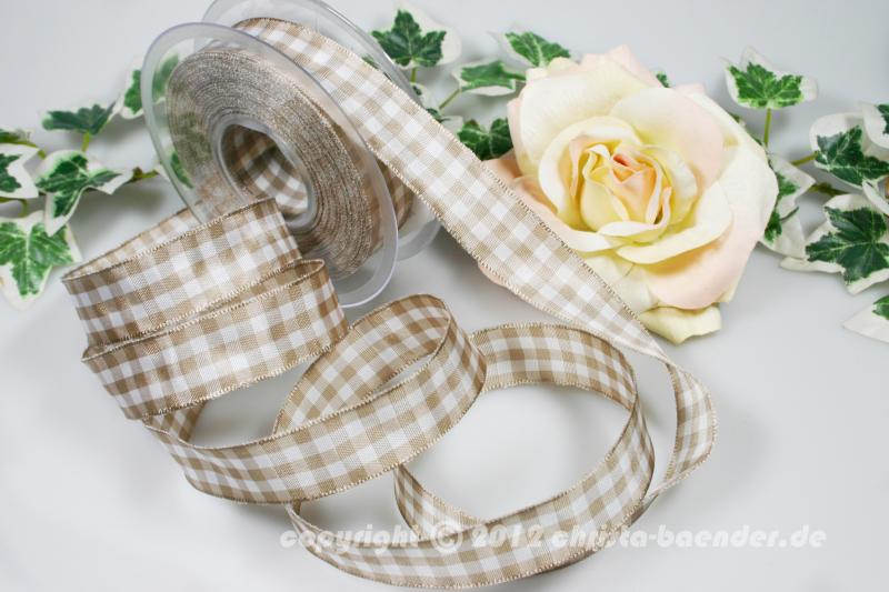 Karoband Vichykaro Braun mit Draht 25mm