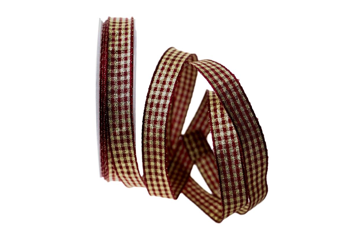 Weihnachtskaro Luxor bordeaux mit Draht 15mm