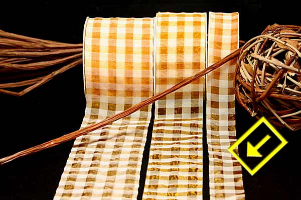 Karoband Organza-Karo Honig/Weiß ohne Draht 28mm