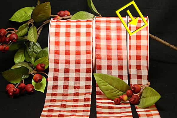 Karoband Organza-Karo Orange/Weiß ohne Draht 28mm