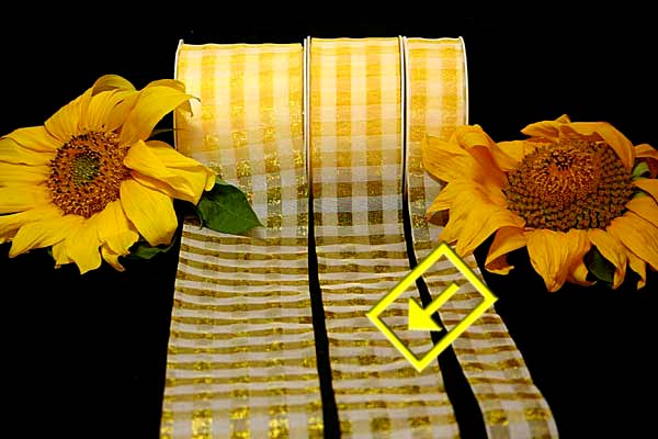 Karoband Organza-Karo Gelb/Weiß ohne Draht 50mm