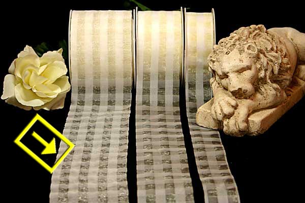 Karoband Organza-Karo Weiß/Weiß ohne Draht 70mm