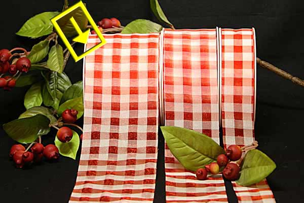 Karoband Organza-Karo Hellrot/Weiß ohne Draht 70mm