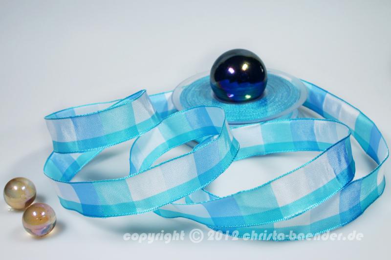 Karoband Bolzano Hellblau mit Draht 25mm