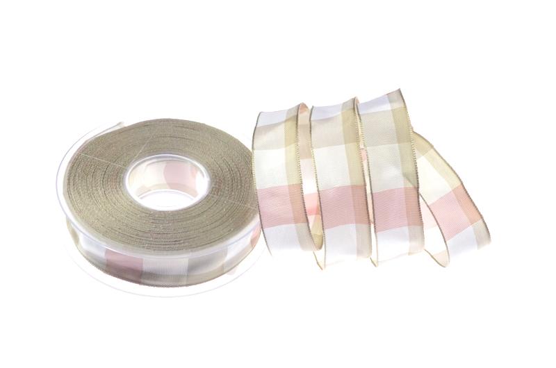 Karoband Bolzano Creme mit Draht 25mm