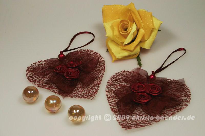 Dekoanhänger Herzanhänger mit Rosen Bordeaux ohne Draht