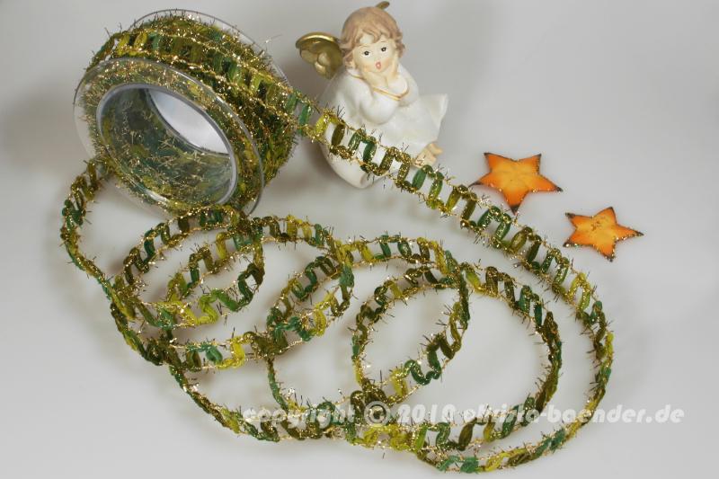 Bändchen Antik Grün mit Draht 15mm