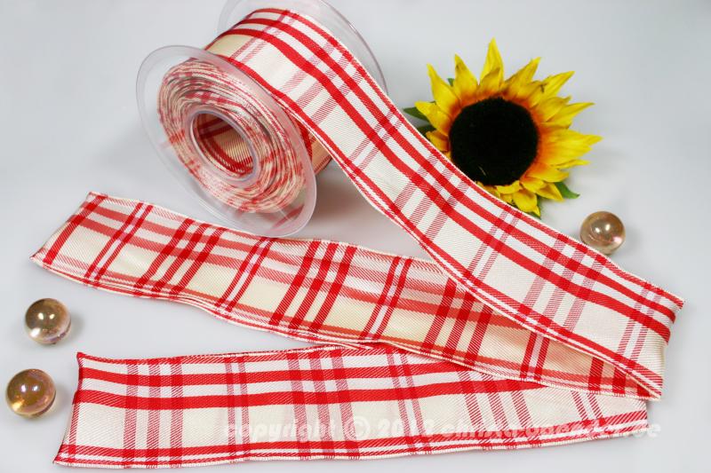 Karoband Schottenkaro Rot mit Draht 65mm