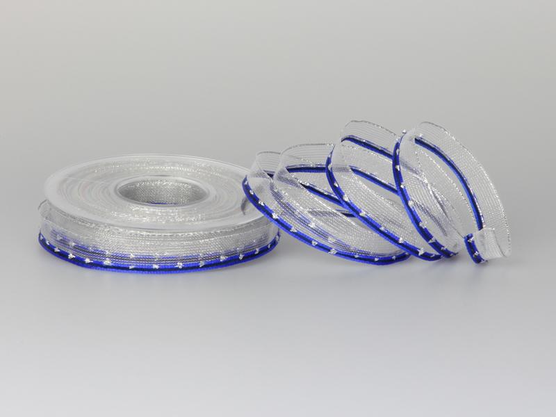 Weihnachtsband Stockholm Blau mit Draht 15mm