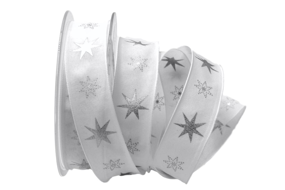 Weihnachtsband Gothland weiß 25mm mit Nylonkante