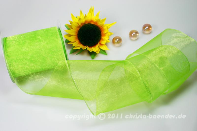 Organzaband Organza 100mm hellgrün mit Draht