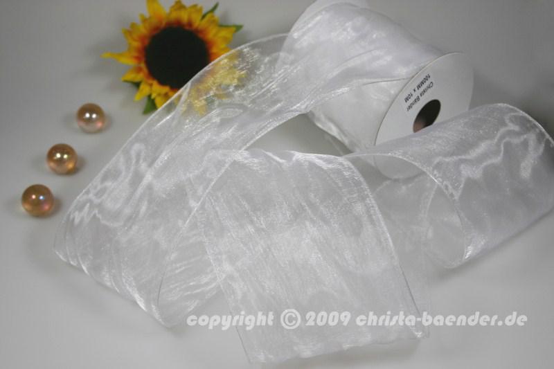 Organzaband Organza 100mm Weiß mit Draht