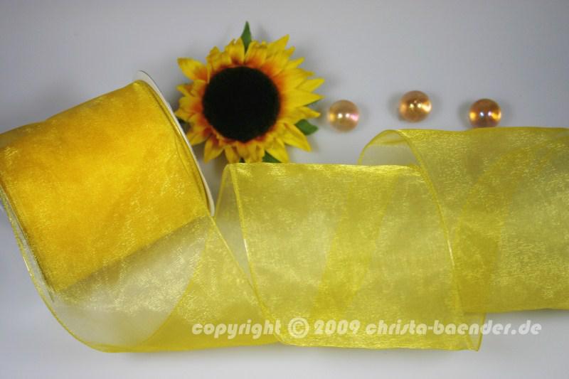 Organzaband Organza 100mm Gelb mit Draht