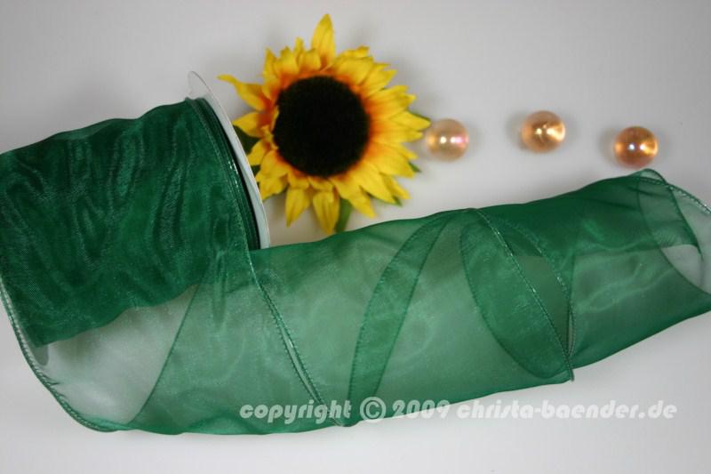 Organzaband Organza 100mm Dunkelgrün mit Draht