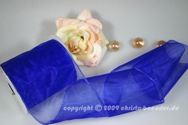 Organzaband Organza 100mm Blau mit Draht