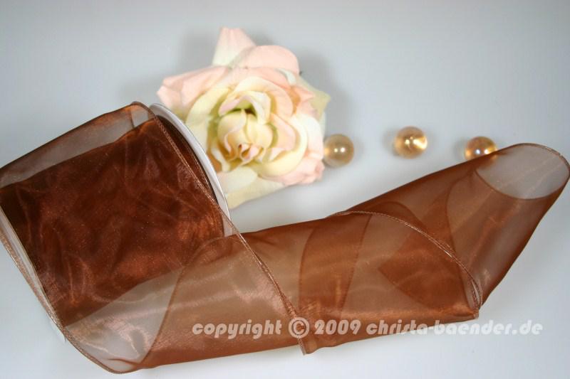 Organzaband Organza 100mm Braun mit Draht