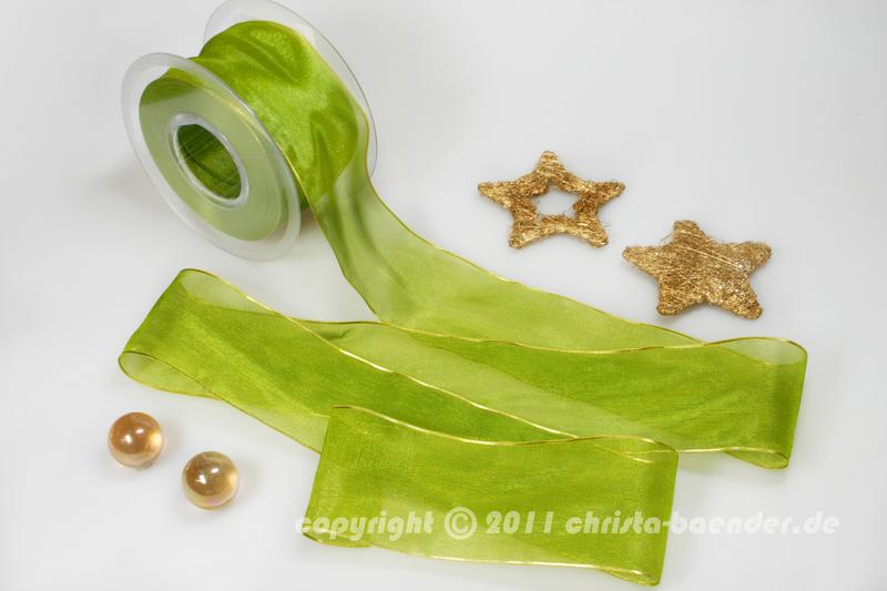 Weihnachtsband Glamour Grün ohne Draht 50mm