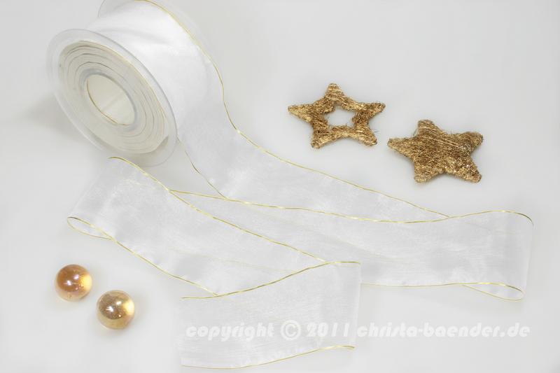 Weihnachtsband Glamour Weiß Gold ohne Draht 50mm