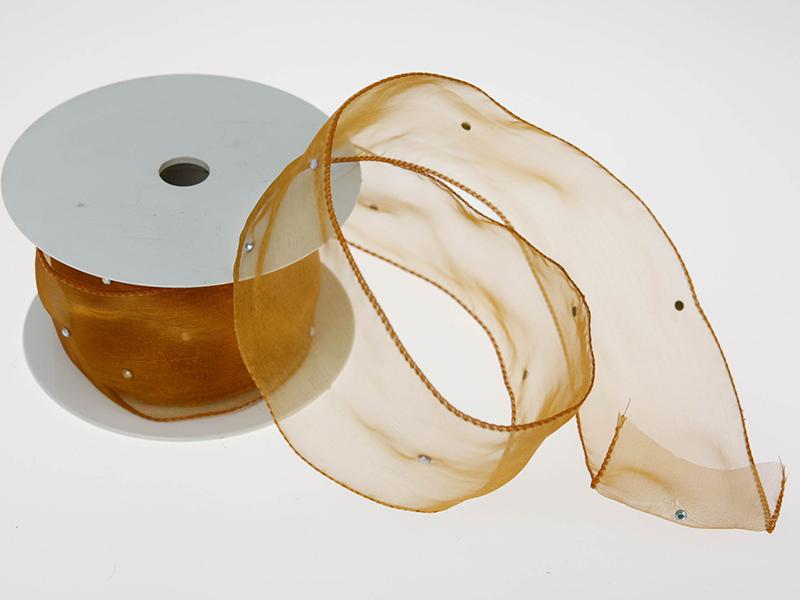 Organza Tischband mit Draht Hellbraun mit Draht 60 mm