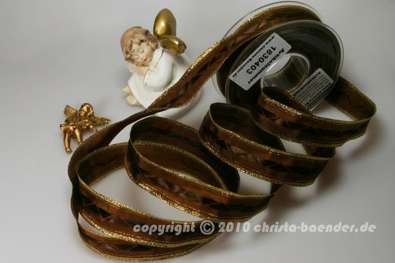 Weihnachtsband Afrika Braun mit Draht 25mm