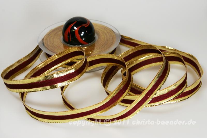 Weihnachtsband Riva Bordeaux Gold mit Draht 15mm
