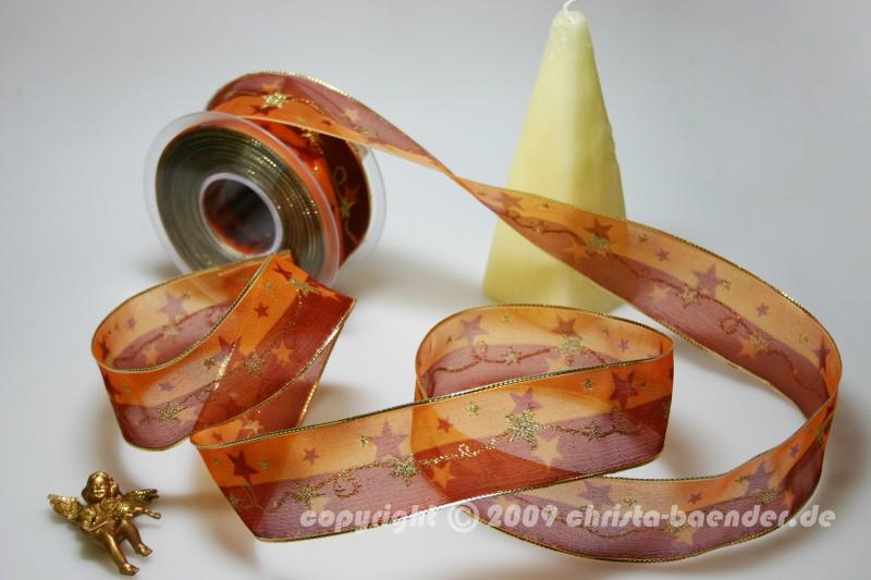 Weihnachtsband Kordelstern Braun mit Draht 40mm