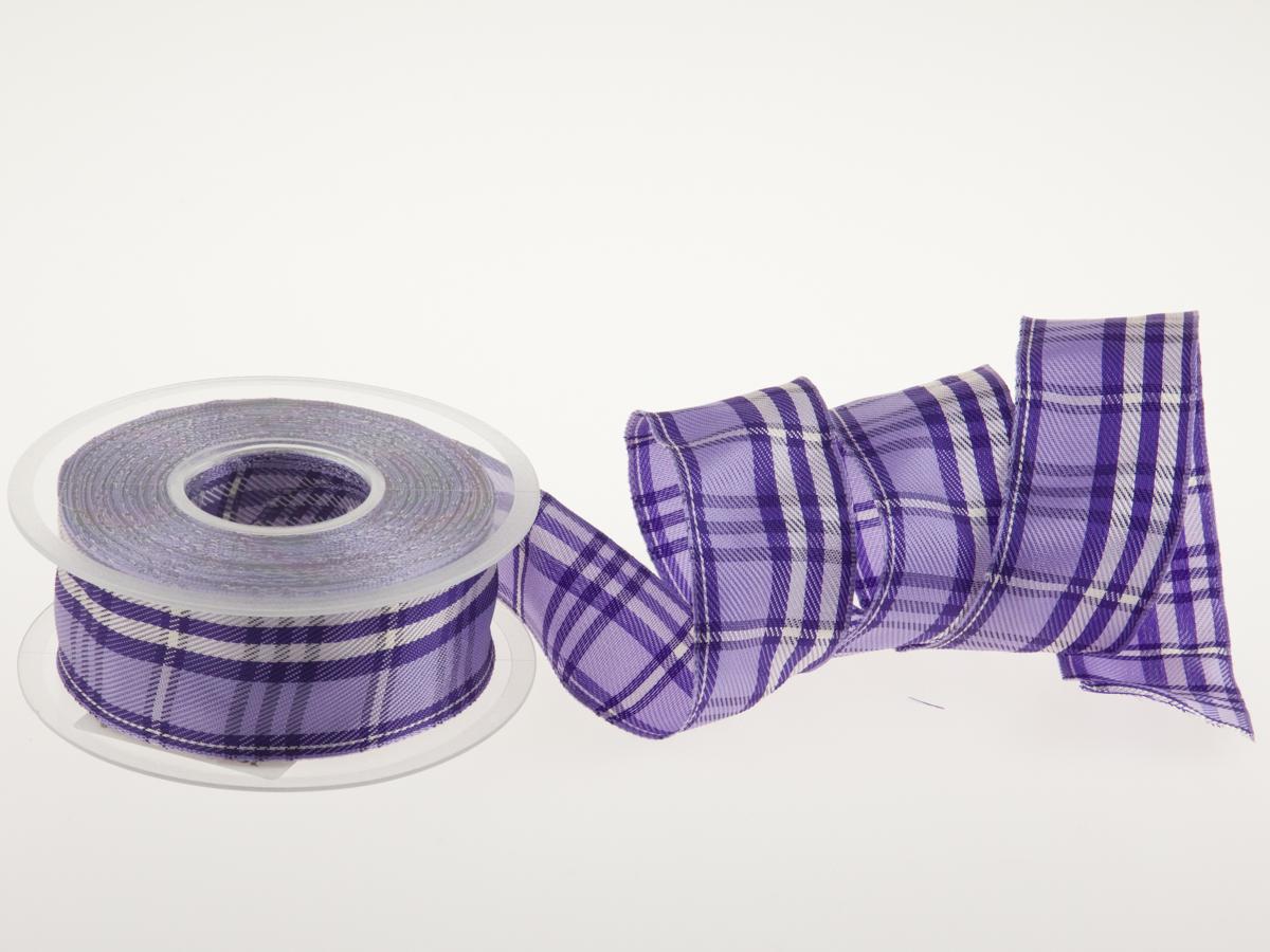 Karoband Schottenkaro Flieder mit Draht 40mm